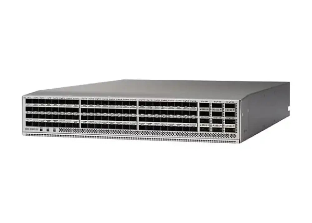 Rear view of rackmount server with four drive bays, ports, cooling fans, and power supplies.