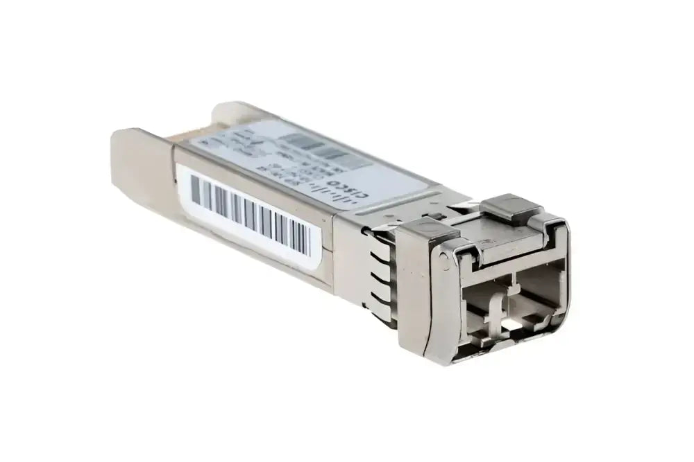 Cisco 10GBASE single mode fiber SFP-10G-LRM module, refurbished, on white background