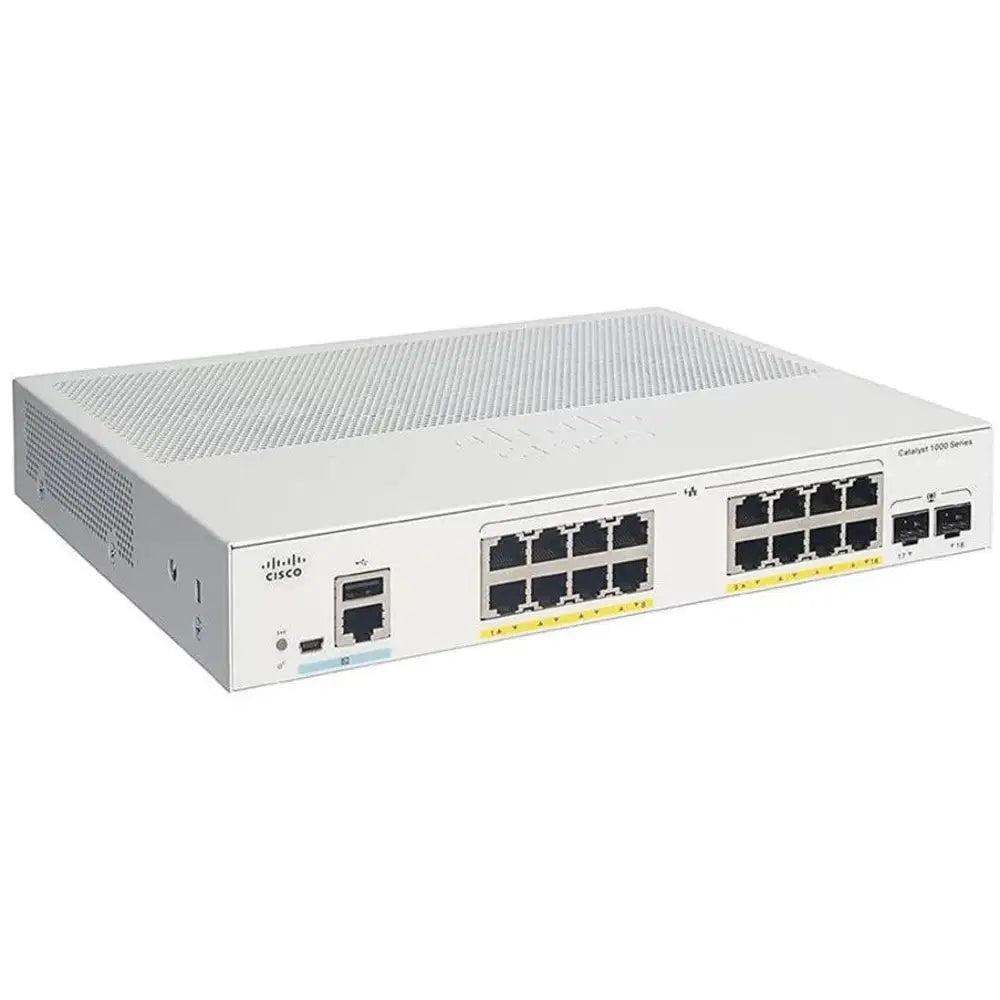 Cisco Catalyst 1000 Series network switch with 16 Ethernet ports and 2 SFP uplinks, refurbished