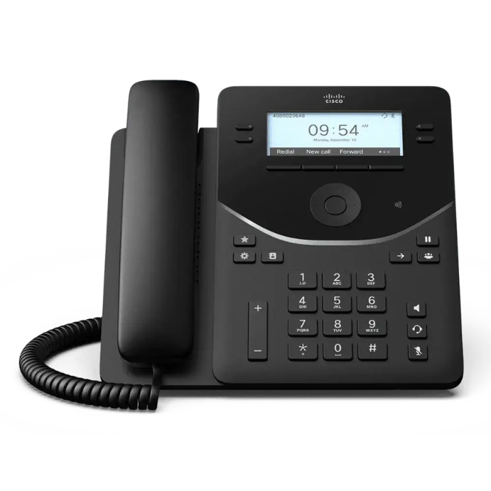Cisco 9841 Gigabit IP desk phone with display screen and numeric keypad, black, refurbished