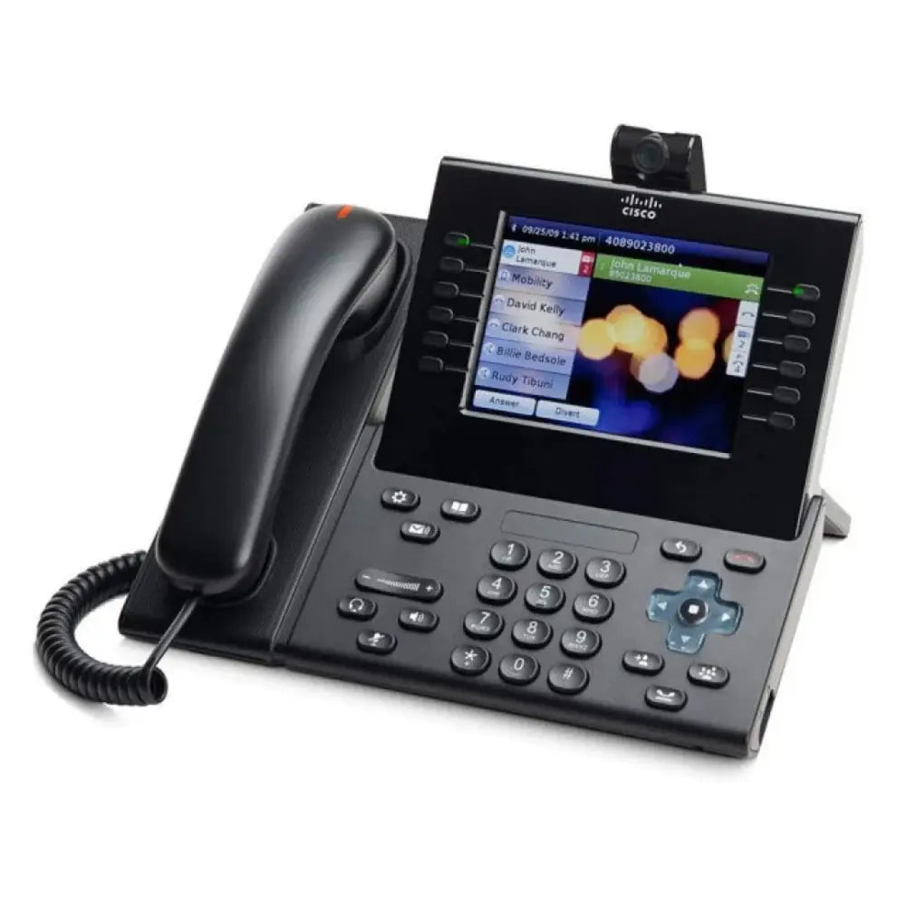 Cisco 9971 video IP phone charcoal with camera, touchscreen, and keypad on white background