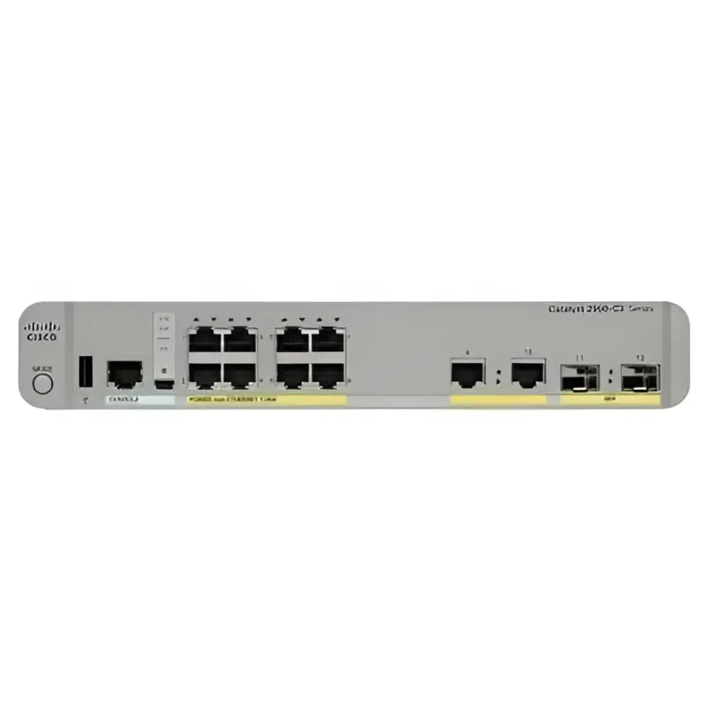Cisco Catalyst 2960 8-port Gigabit PoE switch WS-C2960CX-8PC-L front view, refurbished