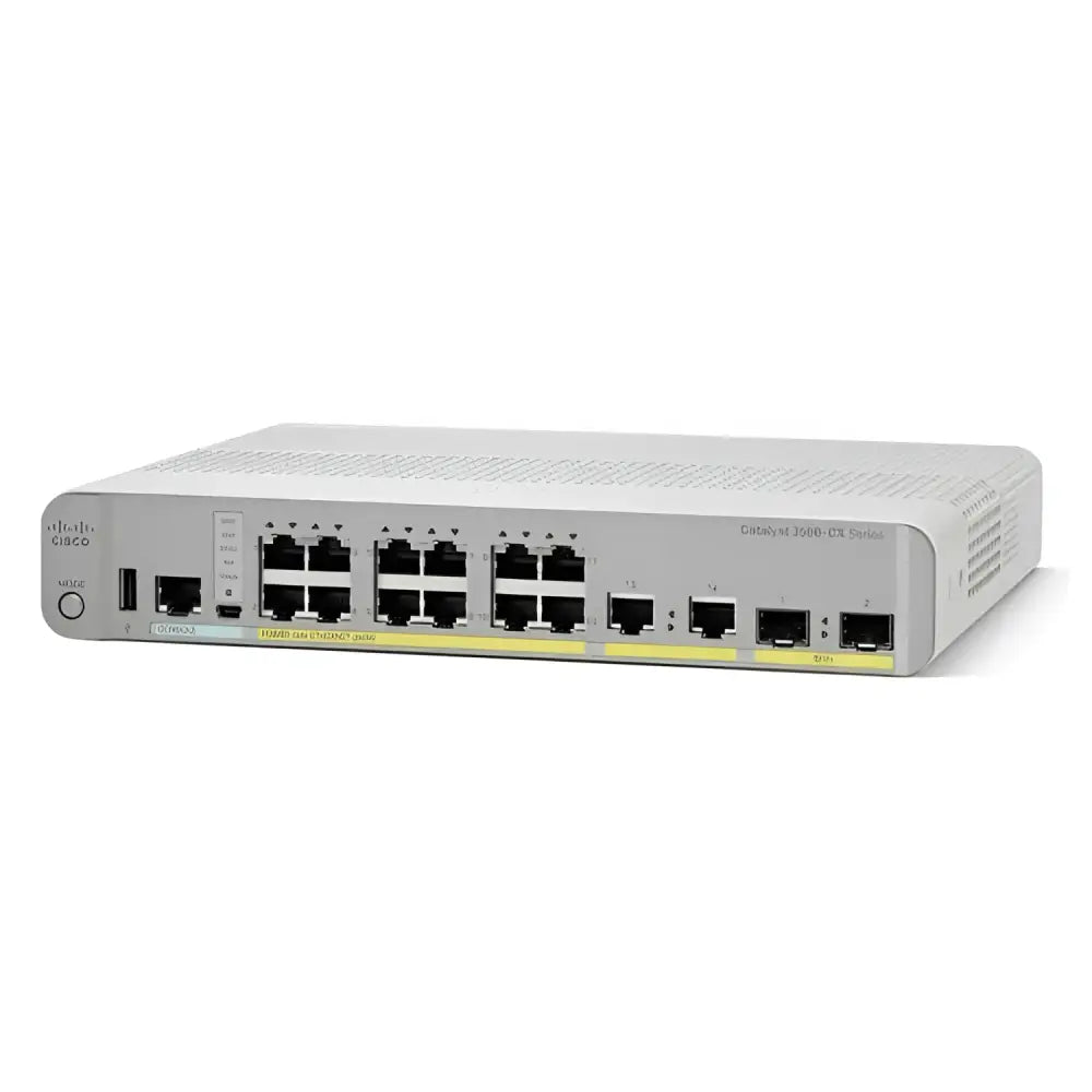 Cisco Catalyst 3560CX 12-port Gigabit PoE switch front view, with SFP ports and console port visible