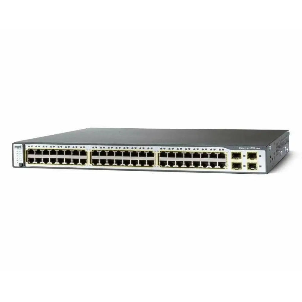 Cisco Catalyst 3750 48-port PoE switch front view on white background