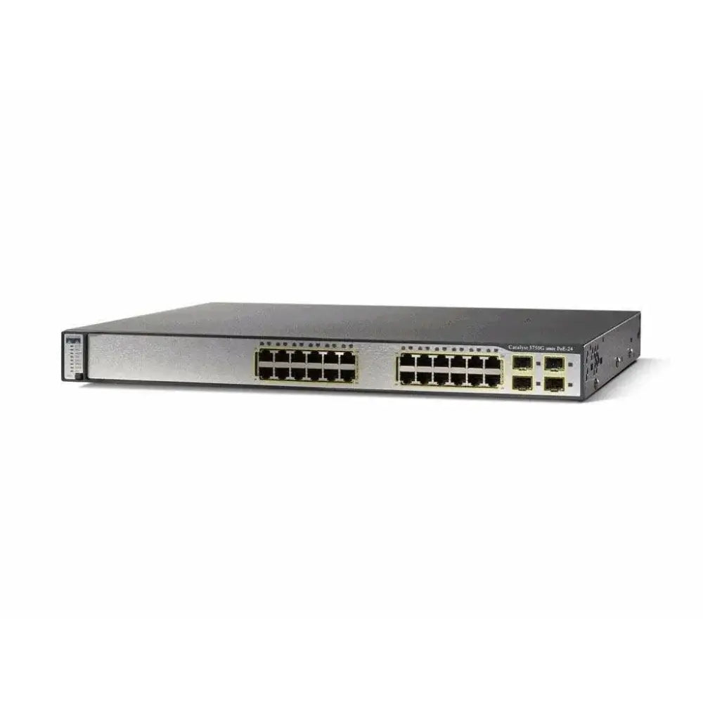 Cisco Catalyst 3750G 24-port Gigabit PoE network switch front view on white background