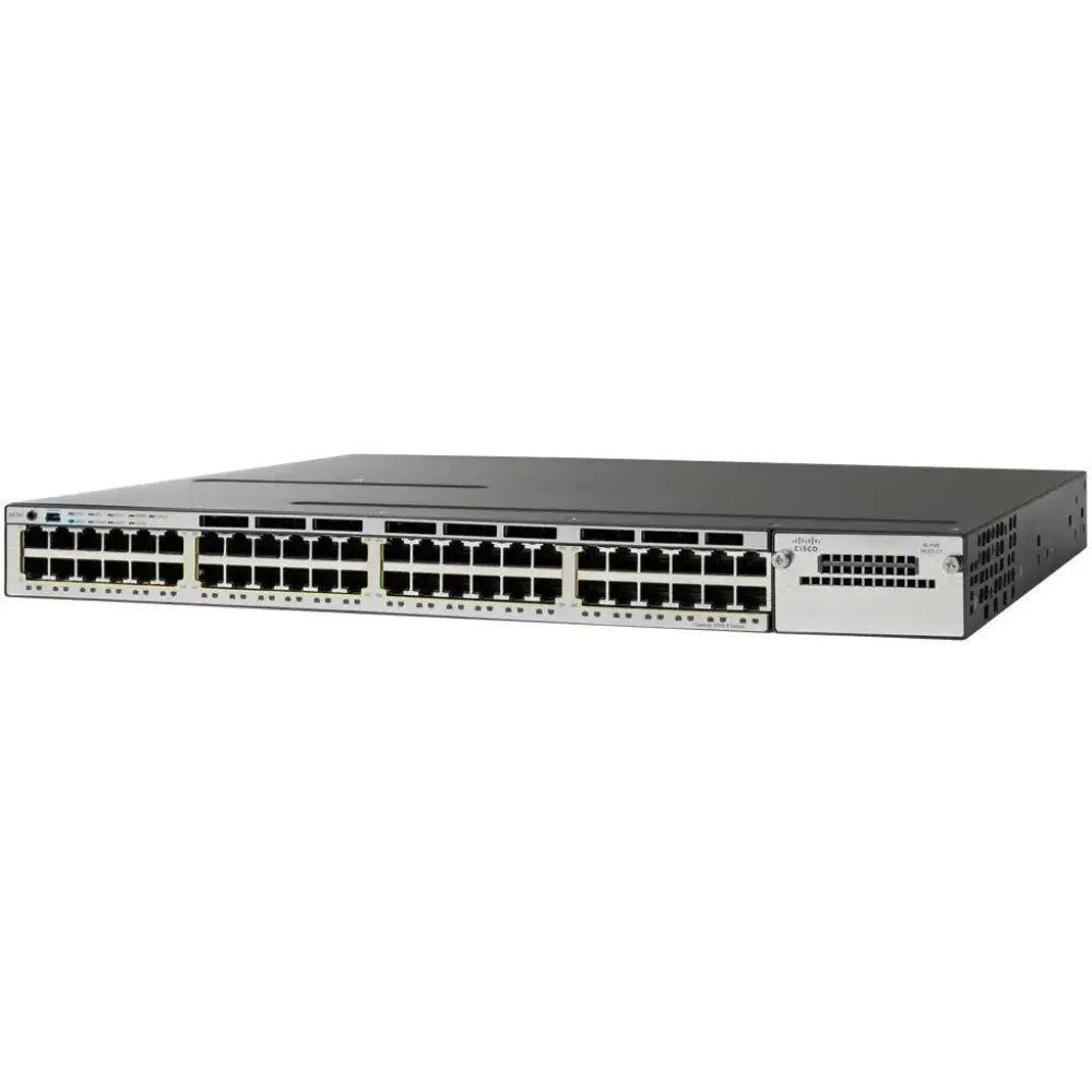 Cisco Catalyst C3750X 48-port PoE network switch front view on white background