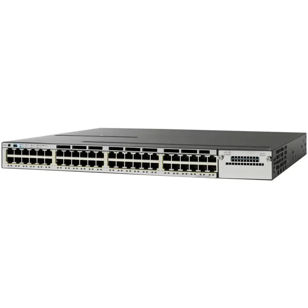 Cisco Catalyst C3750X 48-port network switch front view on white background