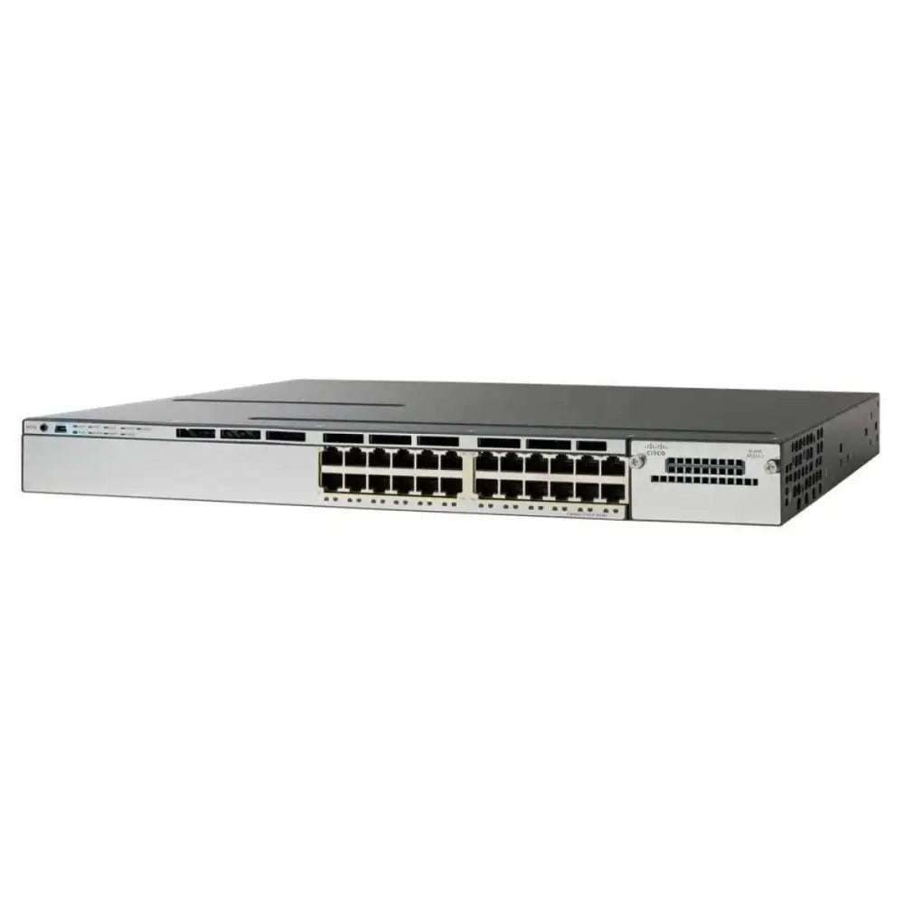 Cisco Catalyst C3850 24-port gigabit network switch, front view, on white background