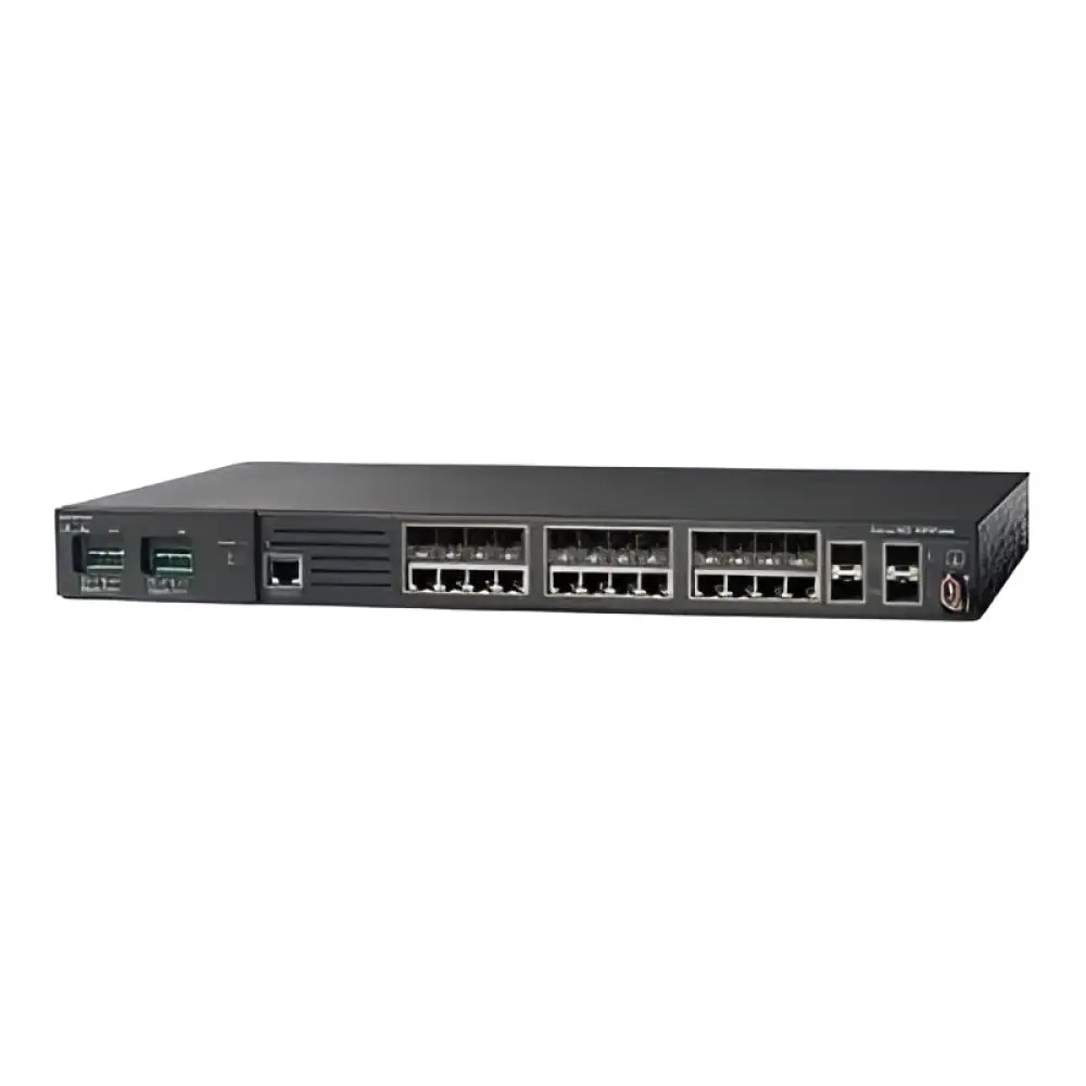 Cisco industrial 12-port SFP gigabit switch ME-3400G-12CS-A with AC power, front view
