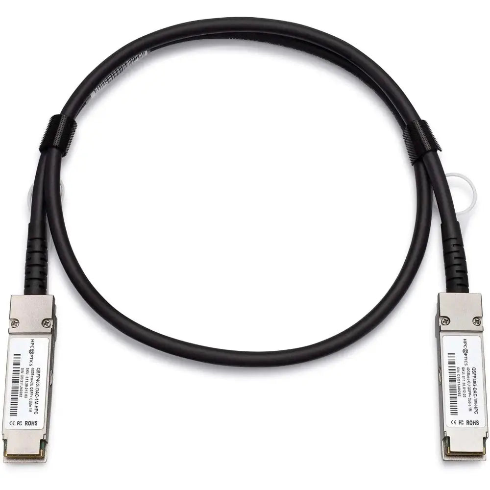 Cisco Meraki MA-CBL-40G-1M 1 meter 40GbE QSFP cable with metal connectors on white background