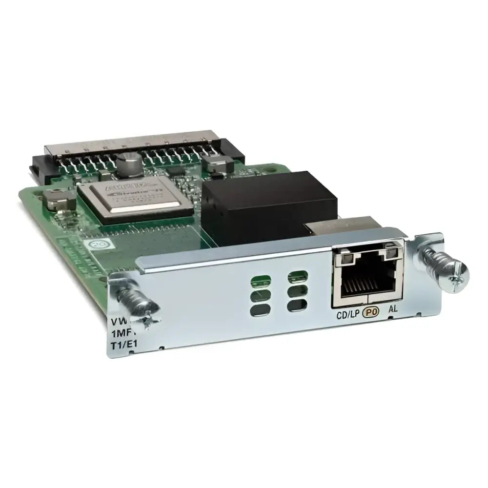 Cisco VWIC2-1MFT-T1/E1 network interface card with metal faceplate and RJ45 port