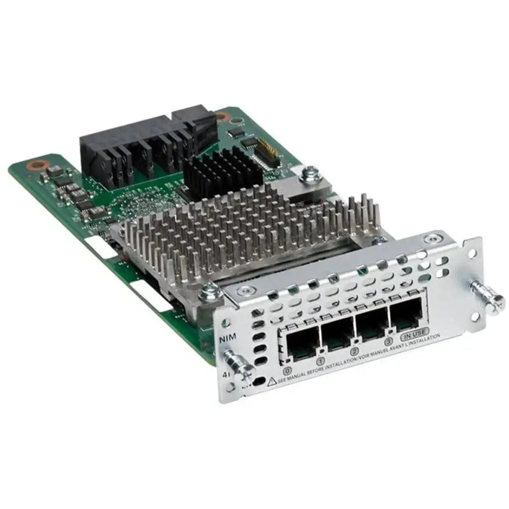 Cisco NIM-4FXSP 4-port network interface module with ports and heatsink on circuit board