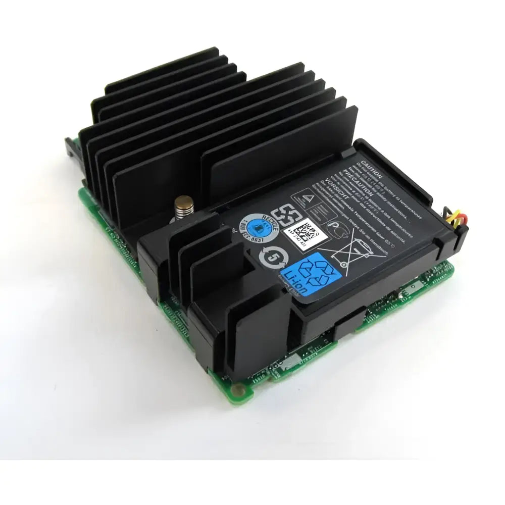 Dell PERC H730P 2GB 12G Mini Mono RAID controller with heatsink and battery on white