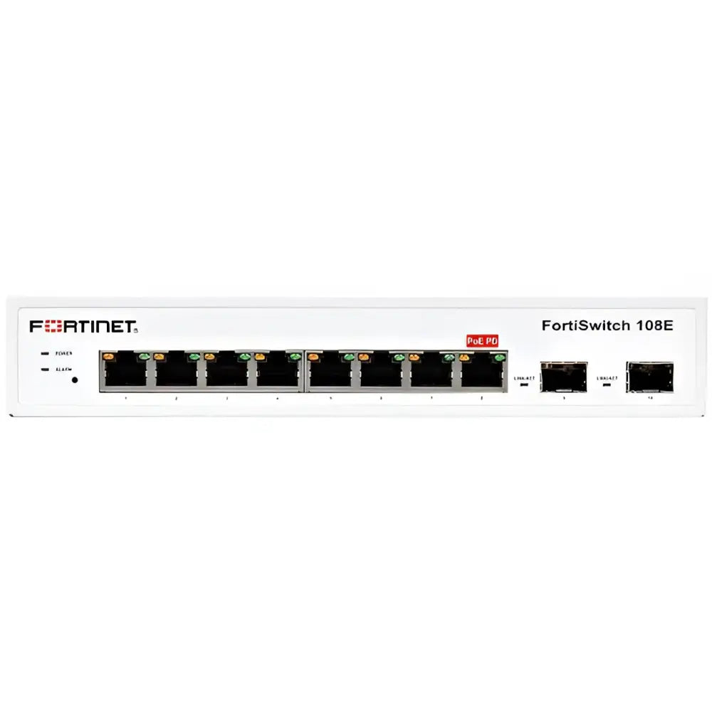 Fortinet FortiSwitch 108E PoE 8-port gigabit network switch refurbished, front view