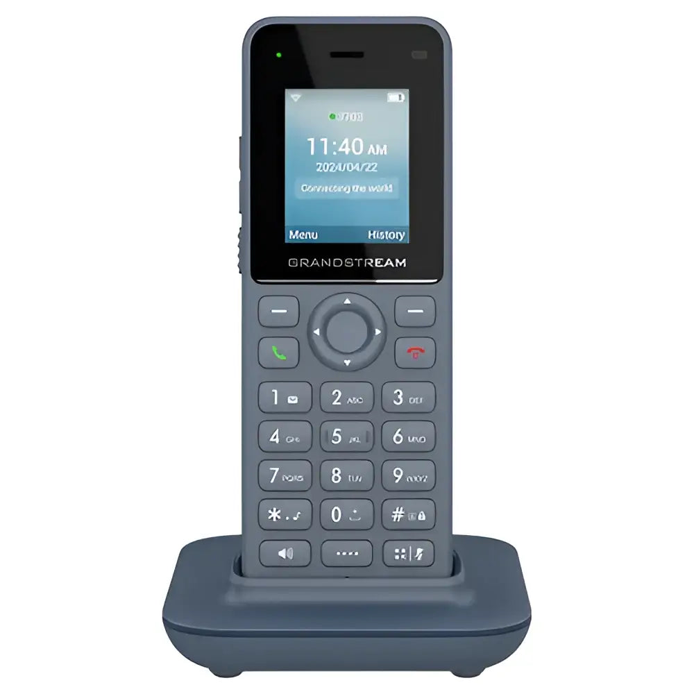 Grandstream WP816 enterprise 2-line portable Wi-Fi Bluetooth phone on charging base