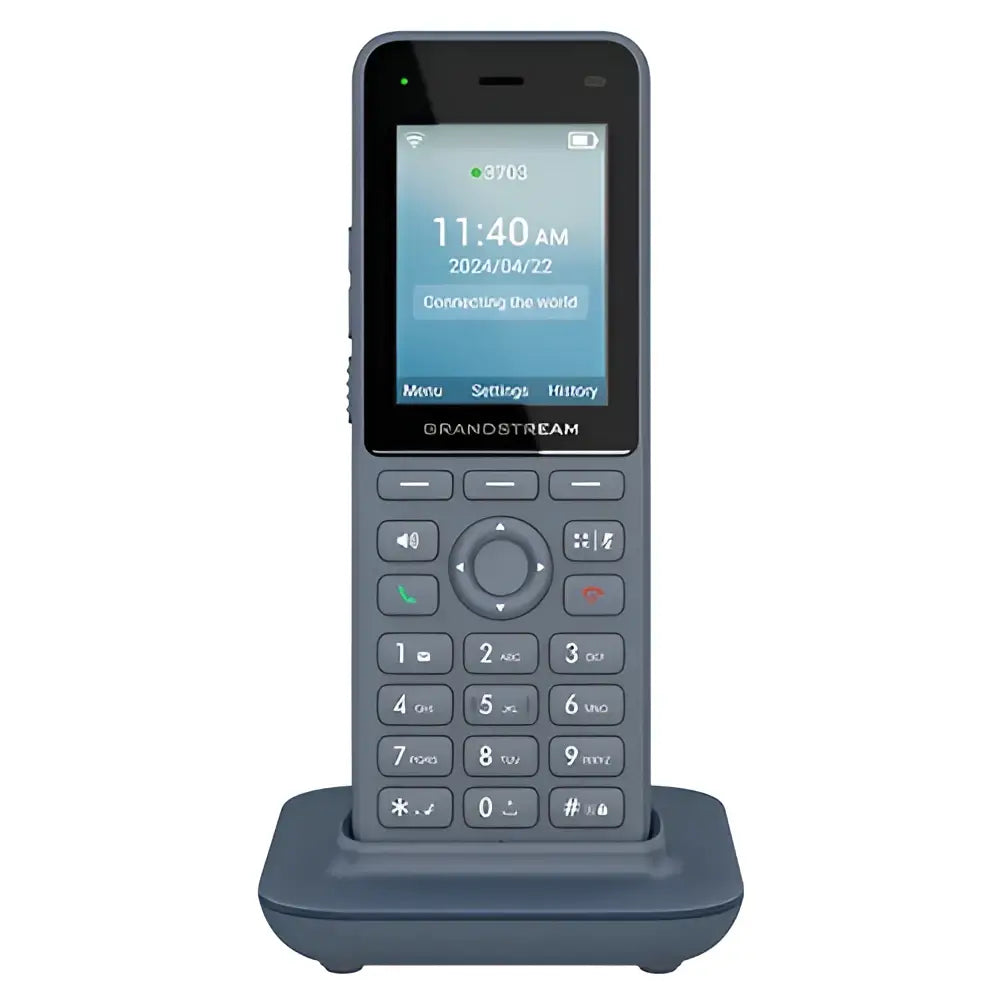 Grandstream WP836 3-line portable Wi-Fi Bluetooth phone on charging base