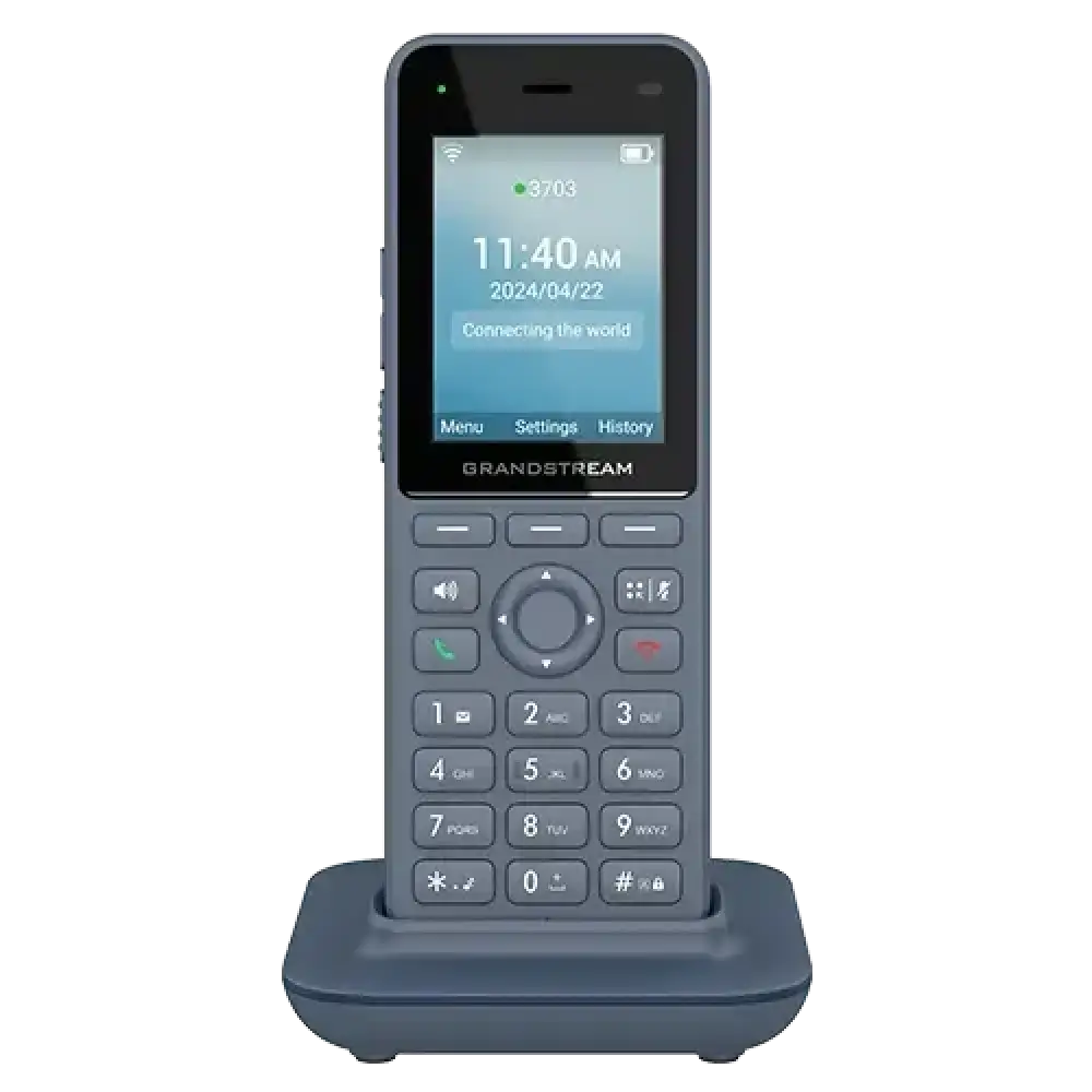 Grandstream WP836 3-line portable Wi-Fi Bluetooth phone on charging base