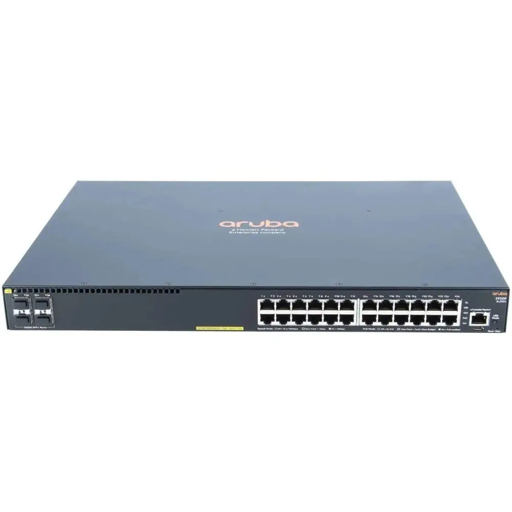 HP Aruba 2930F 24G PoE 4SFP JL255A network switch with 24 ports and SFP slots