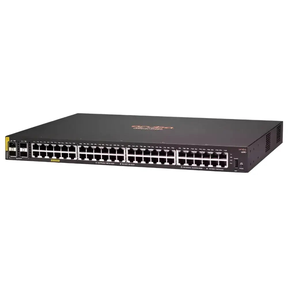 HP Aruba 6000 48G PoE 4SFP 370W network switch front view with multiple Ethernet ports