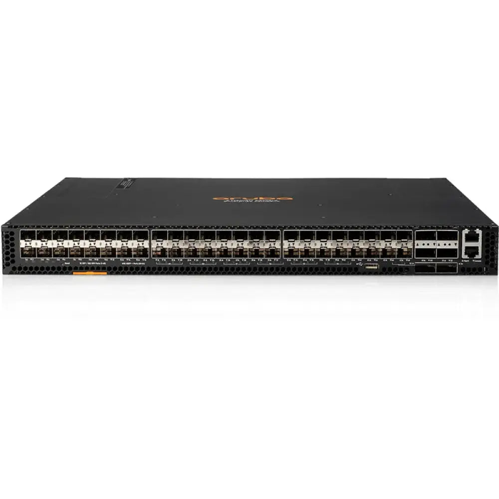 HP Aruba 8320 48-port 10G SFP switch with 6-port 40G QSFP, front view, rackmount