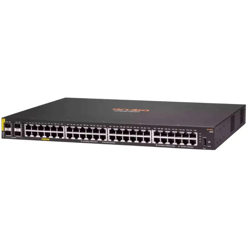 HP Aruba CX 6100 48G PoE network switch with 48 Ethernet ports and 4 SFP+ slots