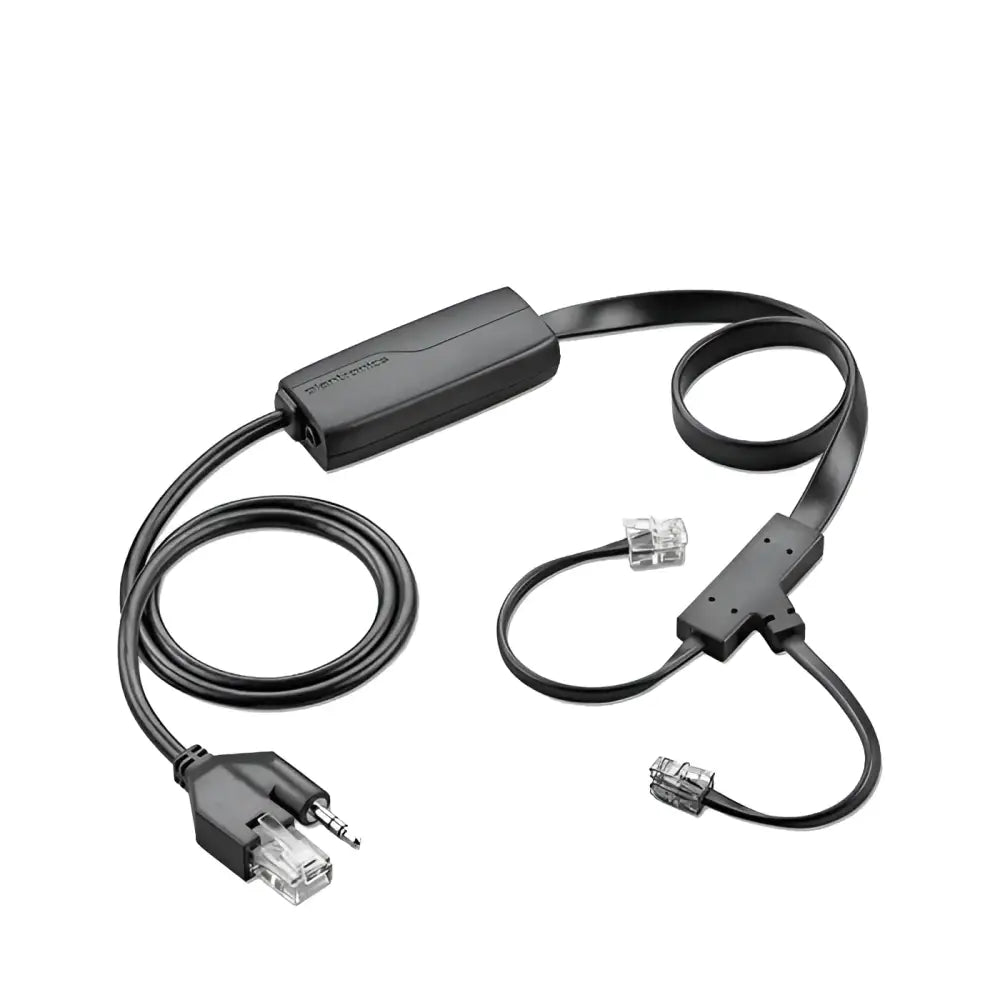 Plantronics APV-63 EHS cable refurbished with connectors and black inline module on white background