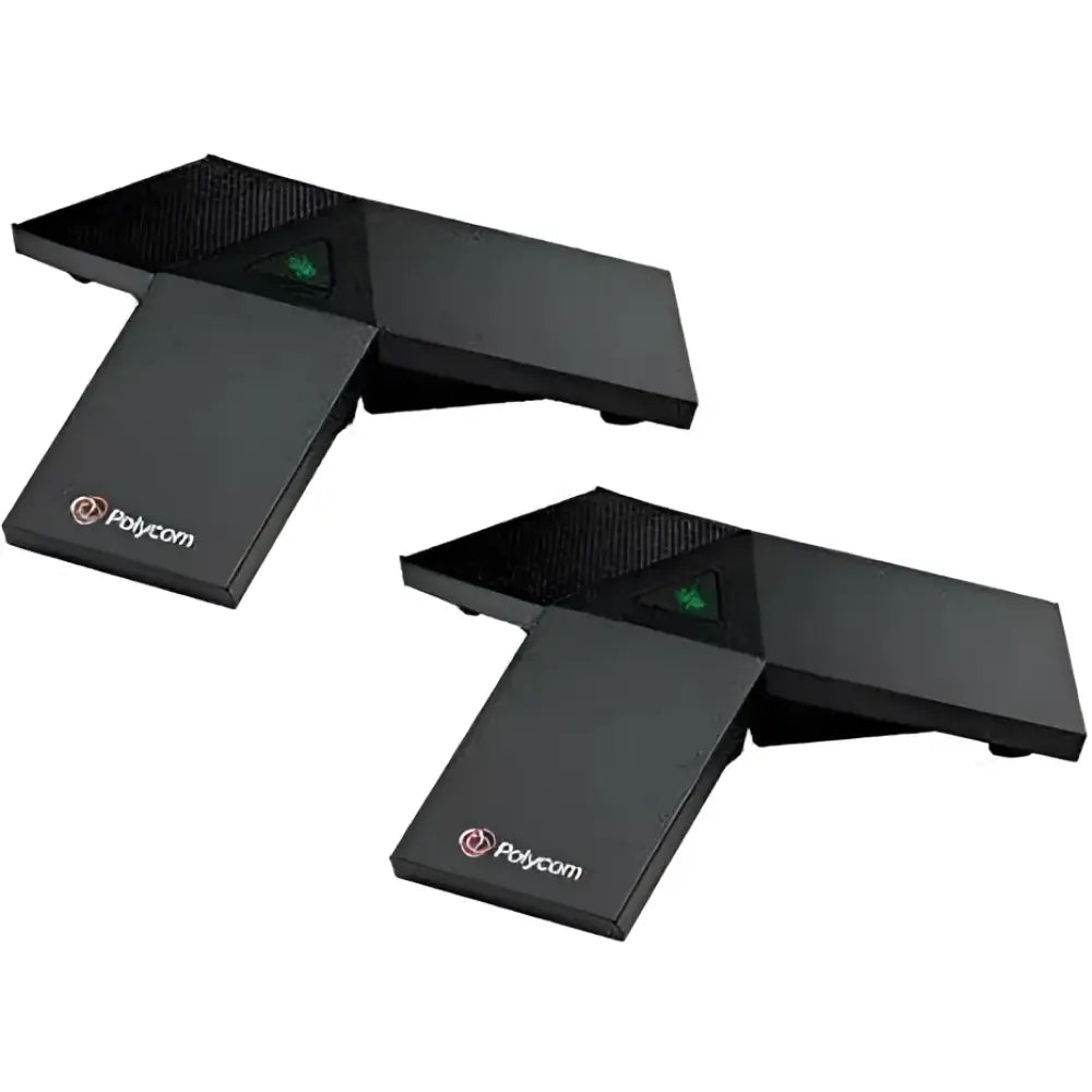Polycom RealPresence Trio black microphone kit set, two units on white background