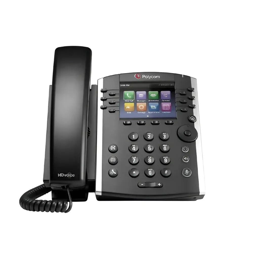 Polycom VVX 411 IP phone with color screen and keypad, refurbished office desk phone