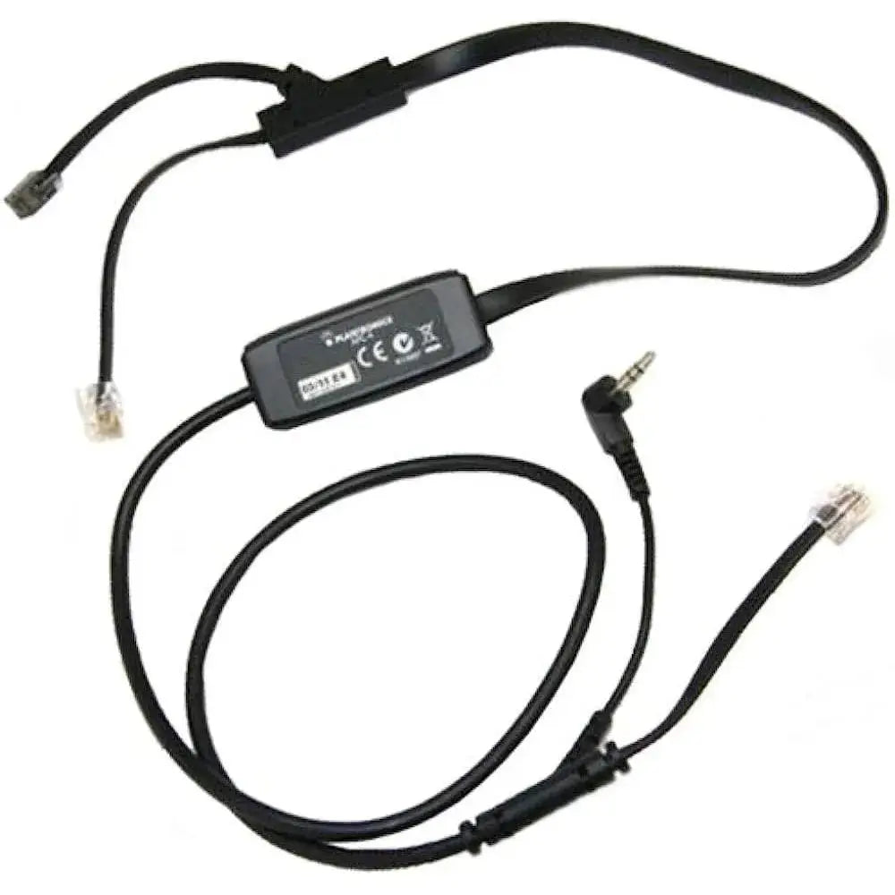 Poly Plantronics APC-4 electronic hook switch cable with connectors on white background