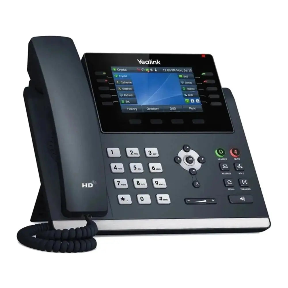 Yealink T46U 16-line gigabit IP PoE phone with color display, handset, and keypad