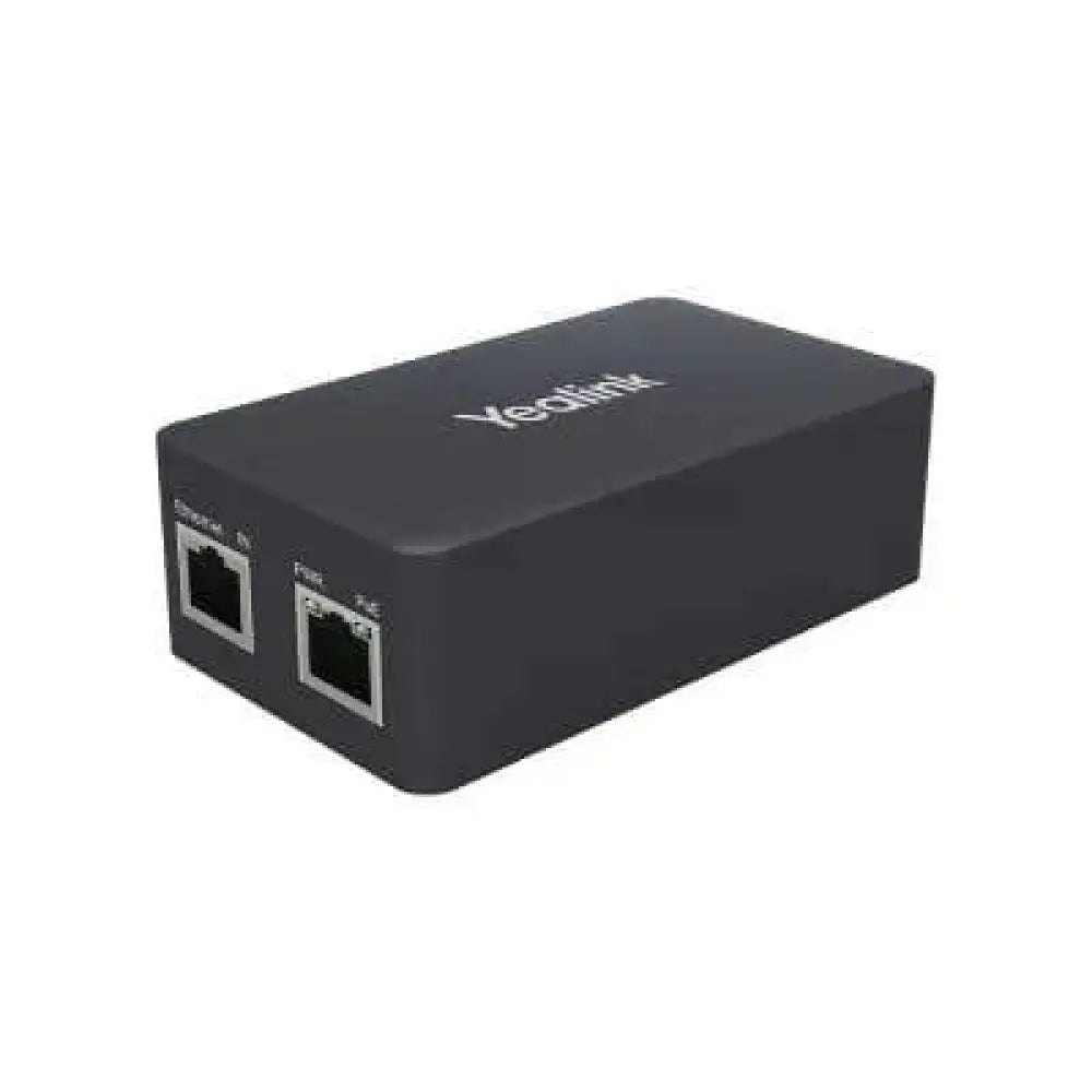 Yealink YLPOE30 black PoE power adapter with two Ethernet ports on a white background