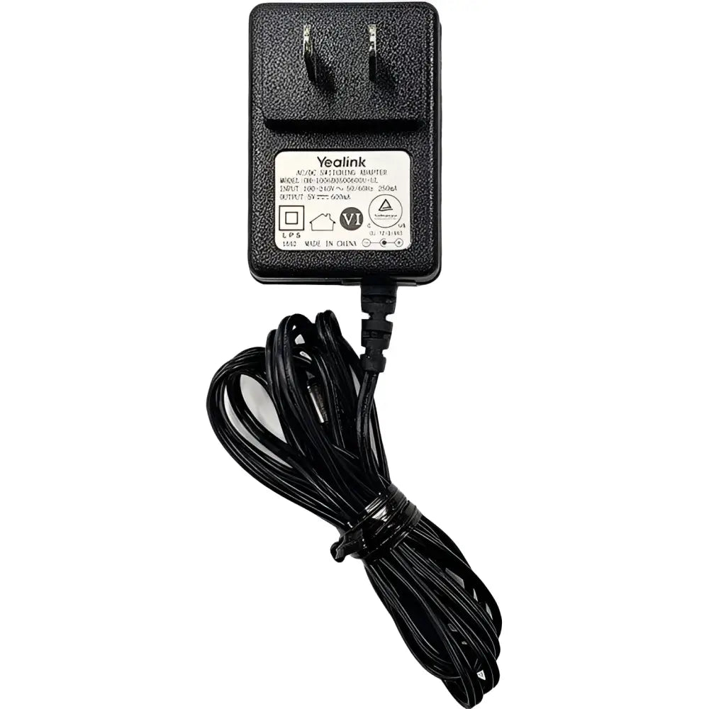 Yealink PS5V600US power adapter with black cord and US plug for Yealink devices