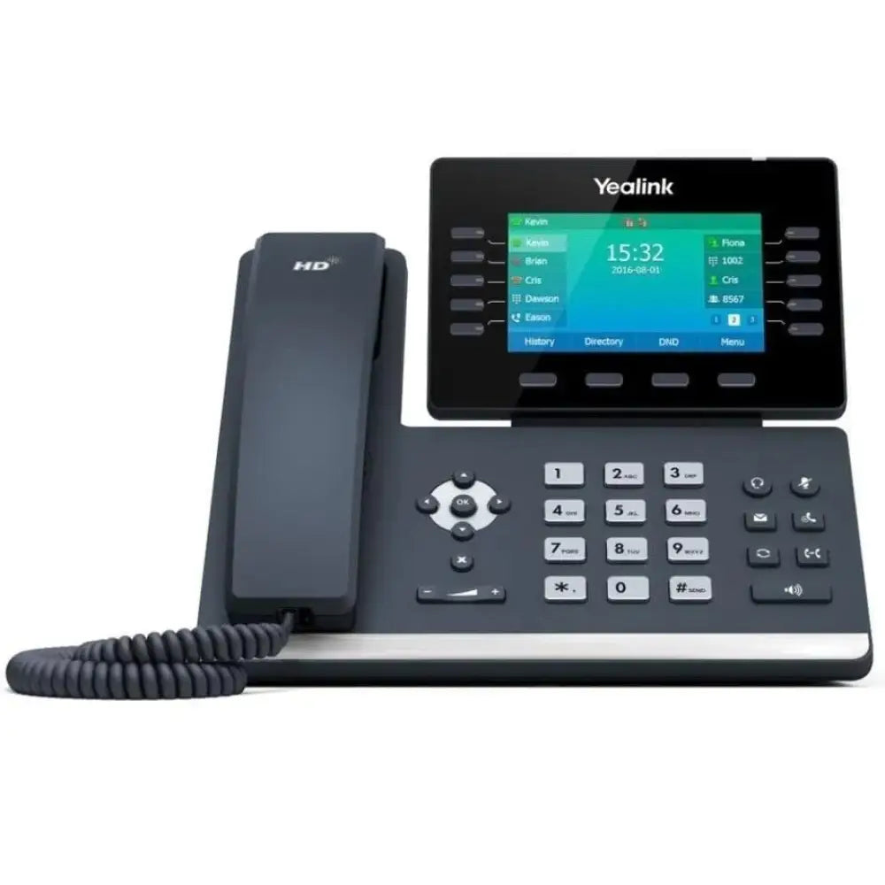 Yealink T54W gigabit IP phone with color display, keypad, and corded handset