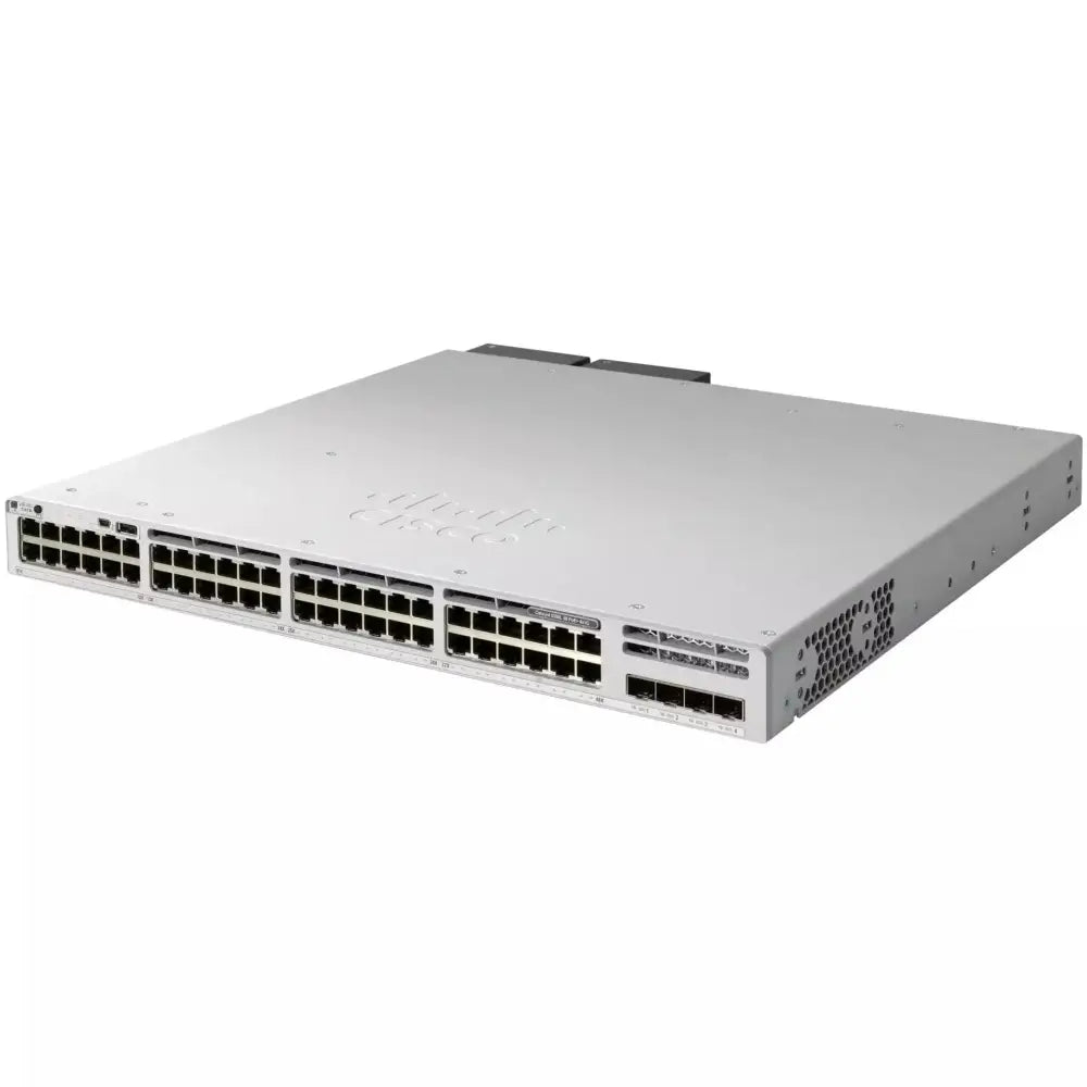 Cisco Catalyst 9300 48-port 1G copper switch with 4 SFP uplinks, front view, refurbished