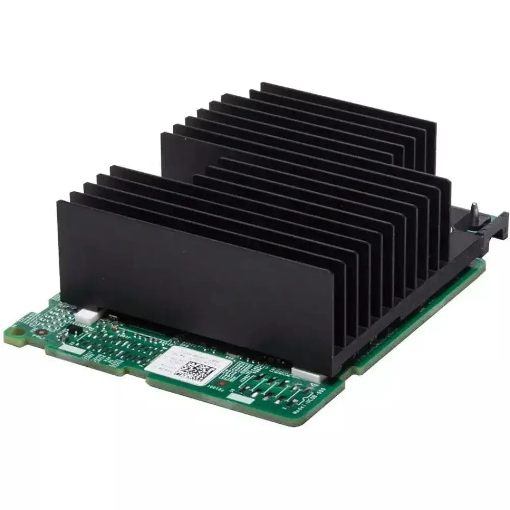 Dell PERC HBA330 12G mini mono RAID controller card with black heatsink on green PCB
