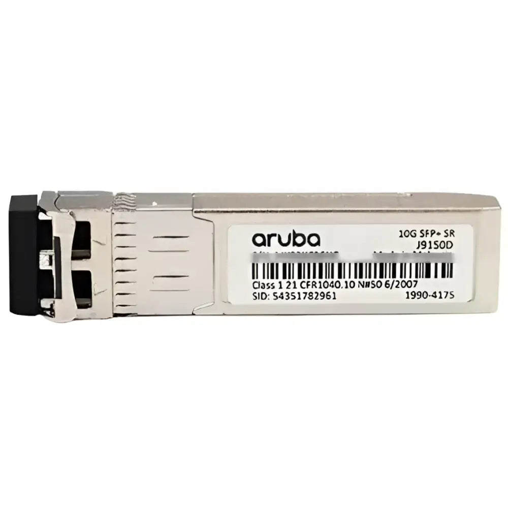 HP Aruba 10G SFP+ SR J9150D transceiver module with barcode label