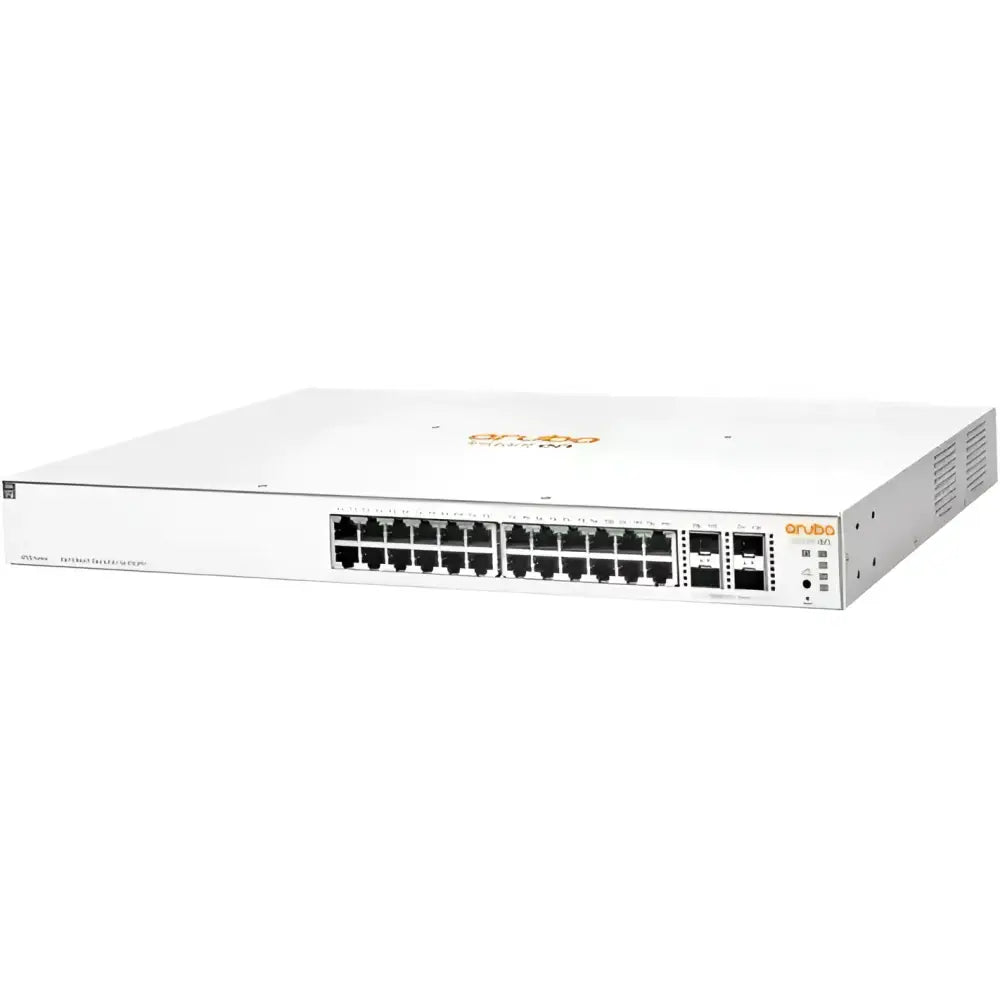 HP Aruba Instant On 1930 24G Class4 PoE network switch, front view, white housing