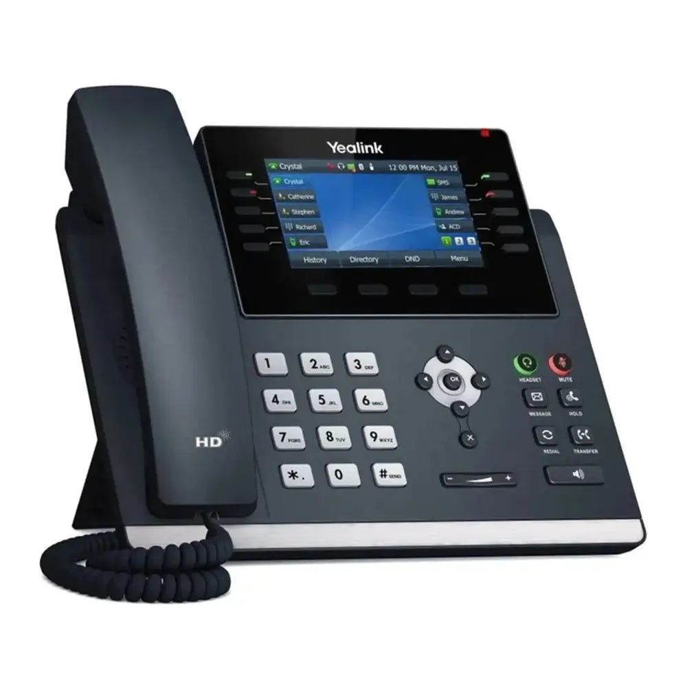 Yealink T46U 16-line gigabit IP PoE phone with color LCD display and keypad on white background
