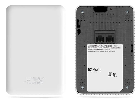 Juniper Networks Mist AI AP12 wireless access point front and back view with Ethernet ports.