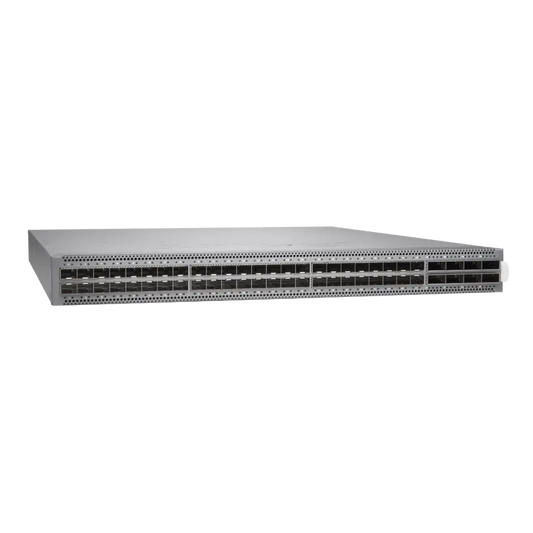 Front view of QFX5120-48Y 48-port network switch in silver, data center hardware