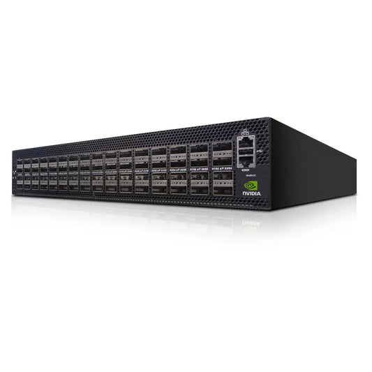 Nvidia SN4600C Ethernet switch with multiple high-speed ports, front angled view.