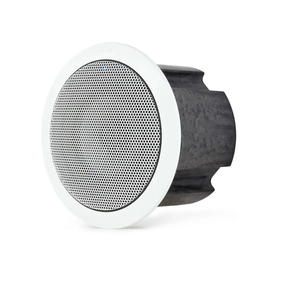 Algo 8188 SIP PoE ceiling speaker white with round grille on white background