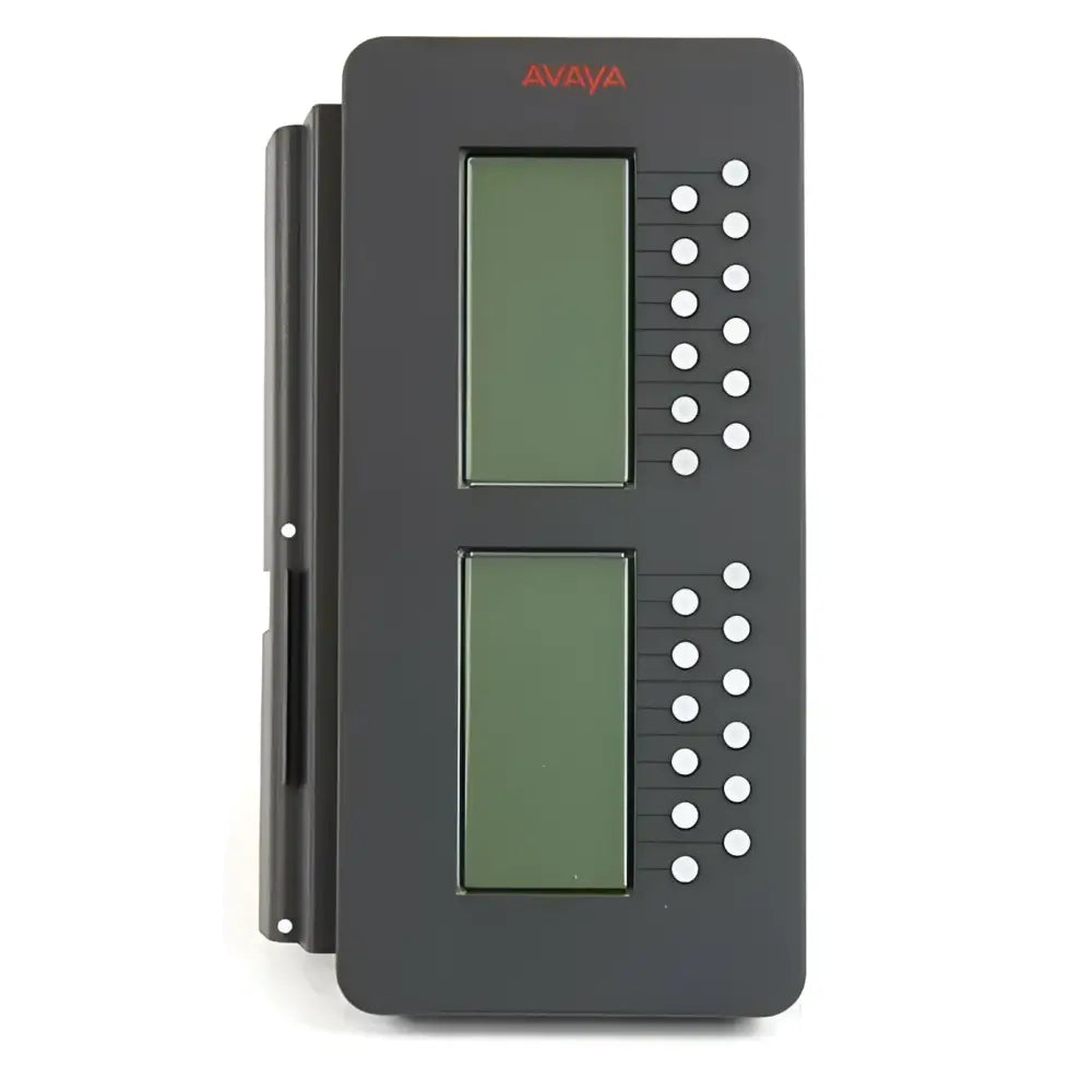 Avaya 9600 SBM24 expansion module with two LCD screens and side buttons, refurbished