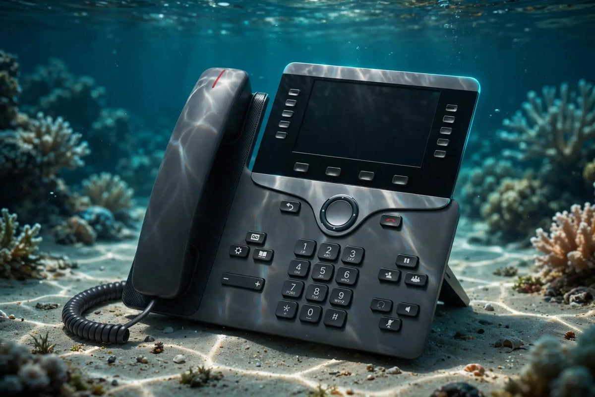 Cisco IP phone on a coral reef seabed