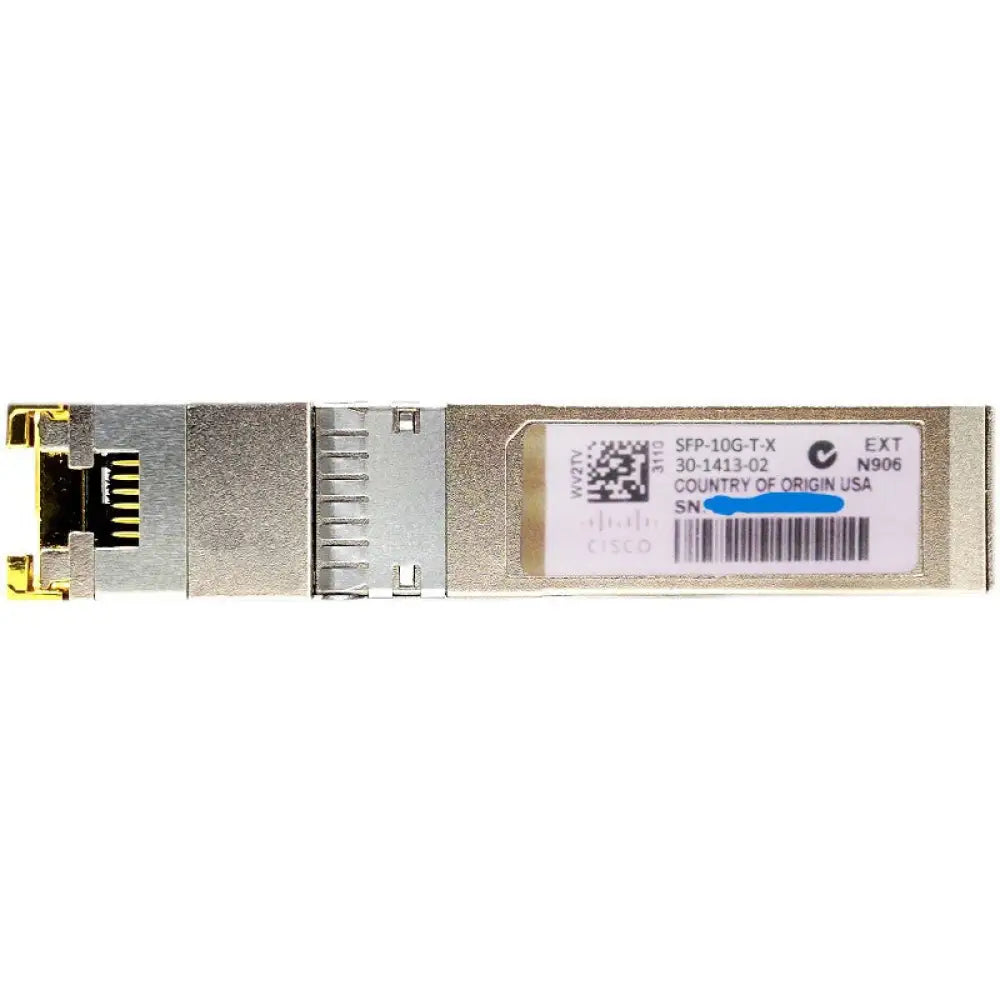 Cisco 10GB SFP-10G-T-X copper SFP transceiver module with visible label and connector