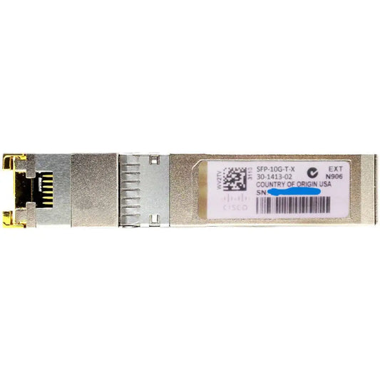 Cisco 10GB SFP-10G-T-X copper SFP transceiver module with visible label and connector