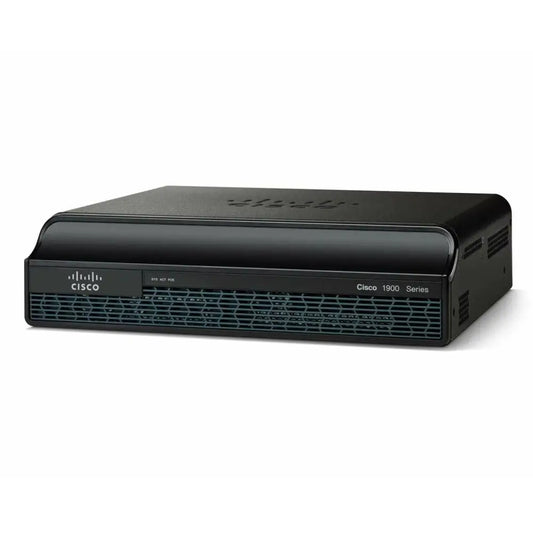 Cisco 1941 router front view, black network device for enterprise connectivity