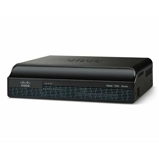 Cisco 1941 security router, black chassis, front view, Cisco 1900 Series network hardware