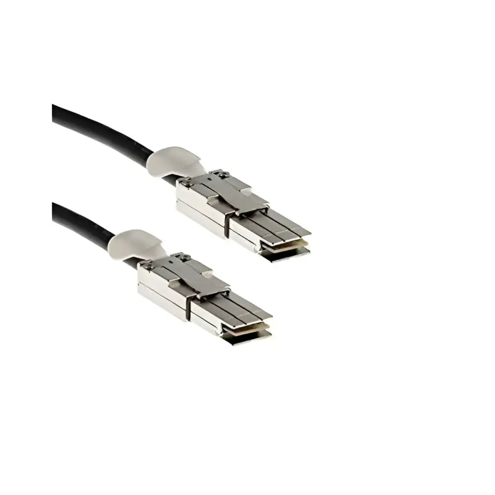 Cisco 1m stacking cable with two silver connectors on black cable against white background
