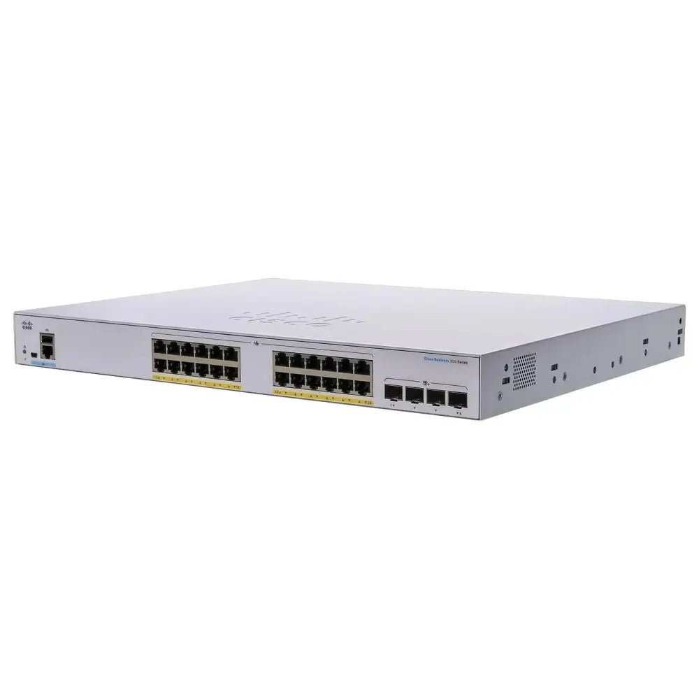 Cisco 24-port Ethernet PoE switch with 4 SFP uplinks, front view, refurbished model